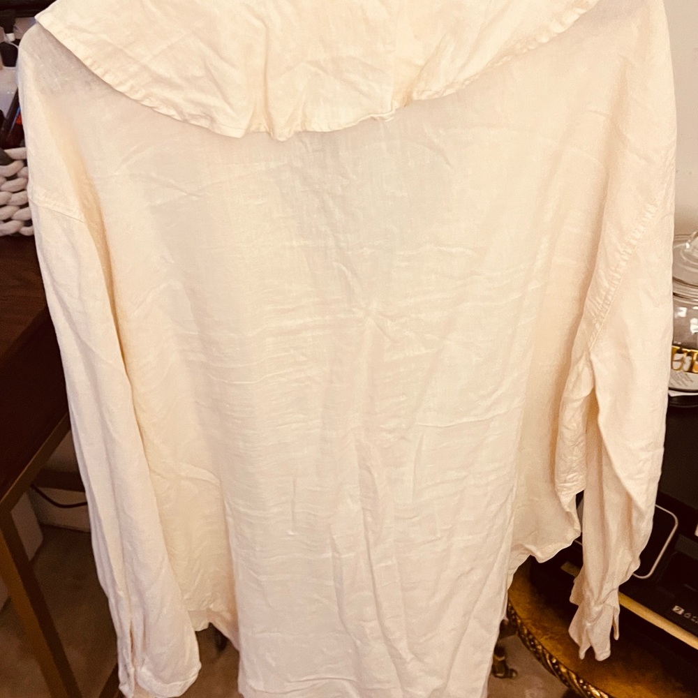 We The Free Cream Ruffle-Front Button Blouse - Picture 3 of 4